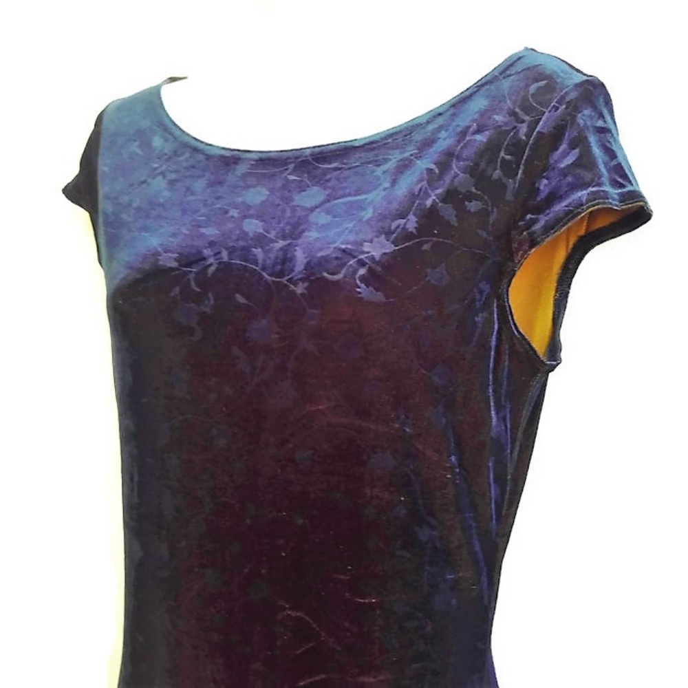 VeLVeT Vintage 90s Illusion Maxi Dress Sheath Knapp Studio Navy Gold Floral - Picture 3 of 6